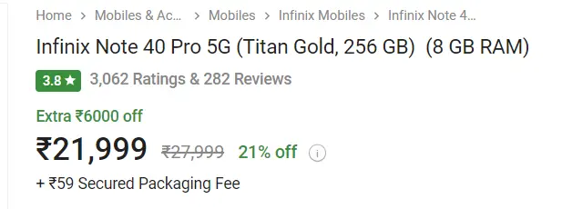 Infinix Note 40 Pro Price